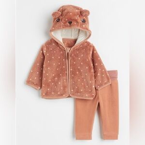 H&M Baby Fleece Brown Polka Dot Animal Set